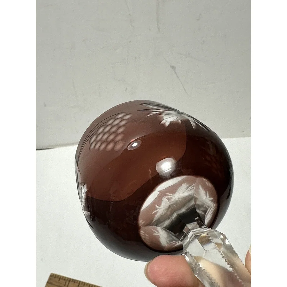 Czech Bohemian Red Cut to Clear Crystal Cordial Glass Bordeaux Color Gorgeous